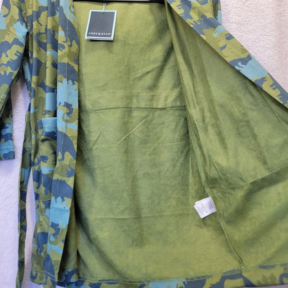 NEW Andy & Evan Boys Green Dinosaur Print‎ Hooded Fleece Bath Robe Size S 5/6 - Picture 4 of 8